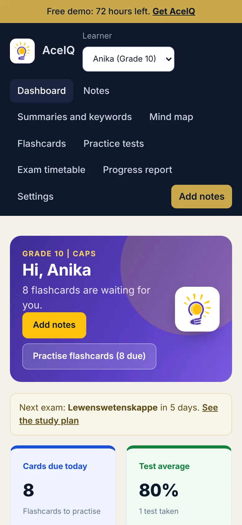AceIQ dashboard on a phone