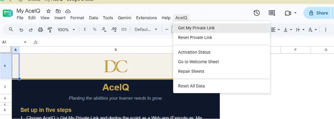 Step 12: Go back to your spreadsheet and open the app menu
