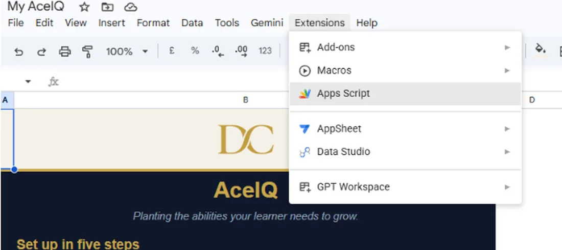 Step 2: Open Apps Script