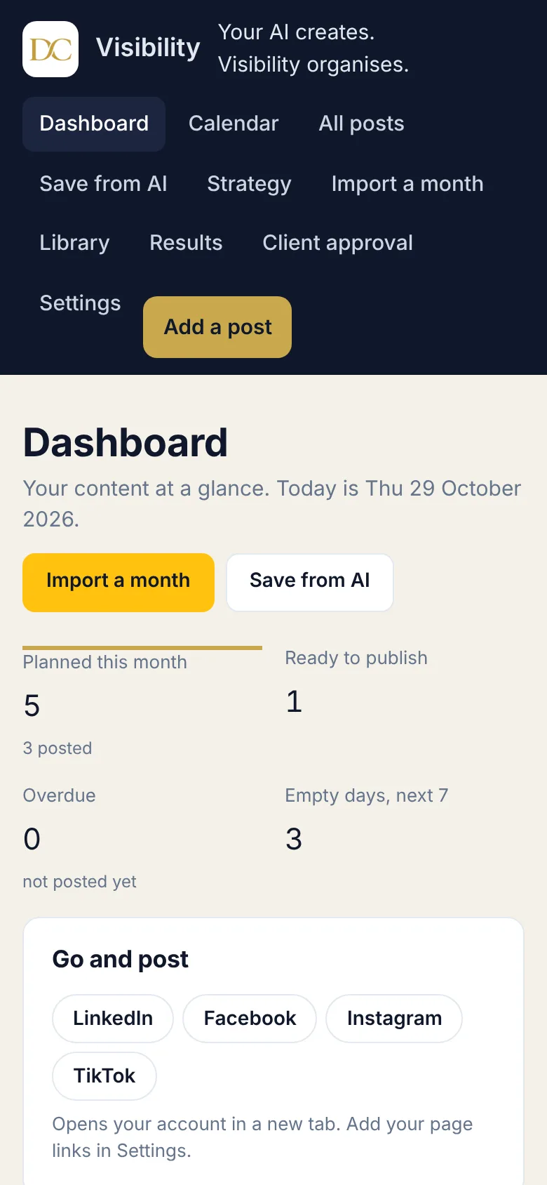 Visibility dashboard on a phone